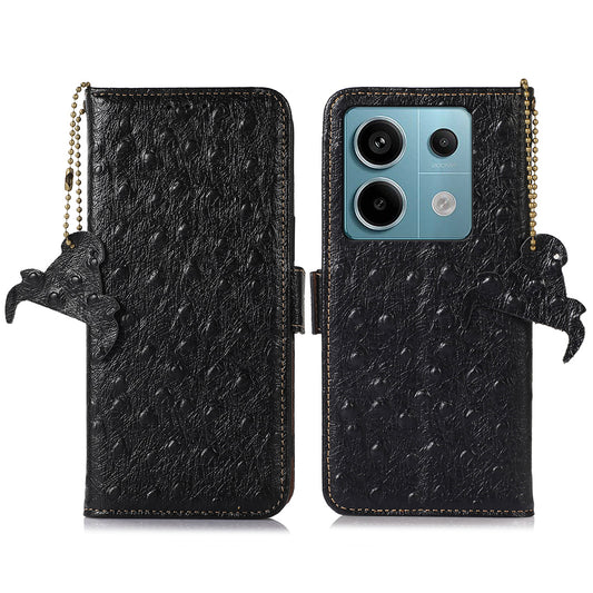 For Xiaomi Redmi Note 13 Pro 5G / Poco X6 5G Case Genuine Cow Leather RFID Blocking Phone Cover - Black
