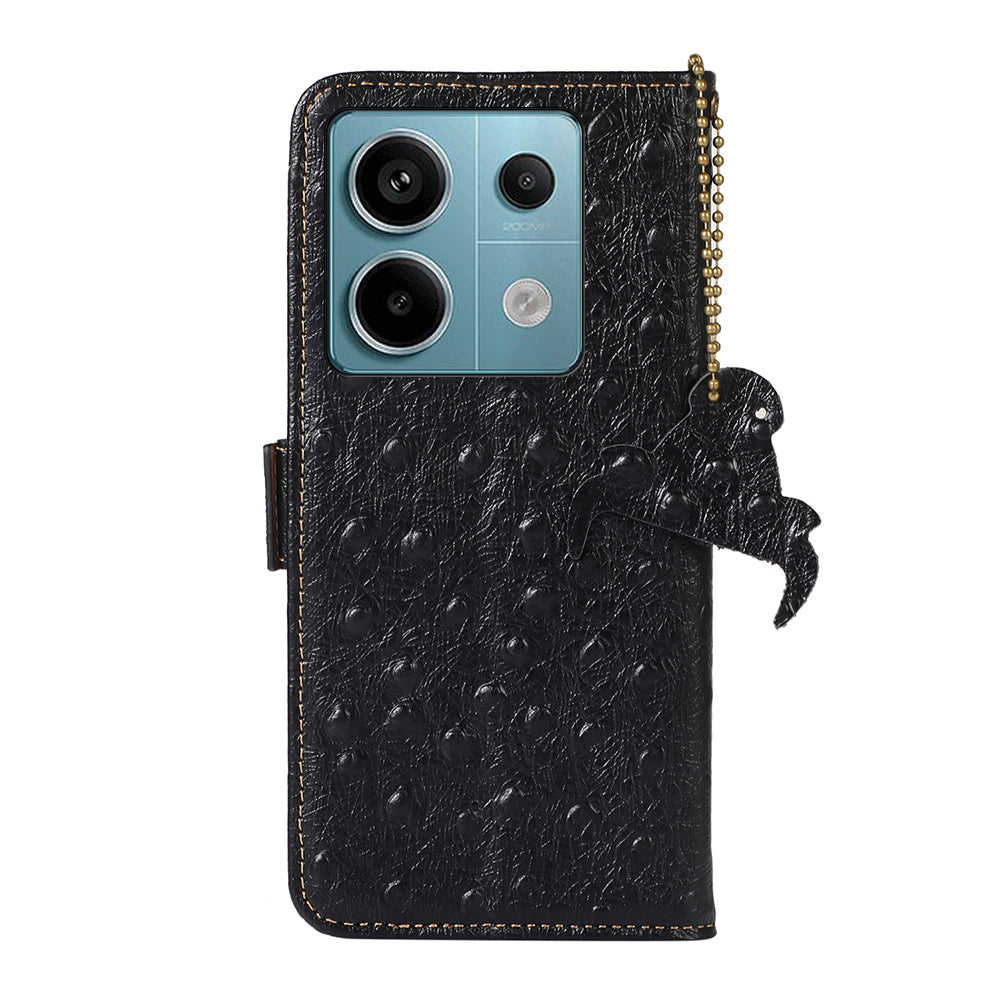 For Xiaomi Redmi Note 13 Pro 5G / Poco X6 5G Case Genuine Cow Leather RFID Blocking Phone Cover - Black