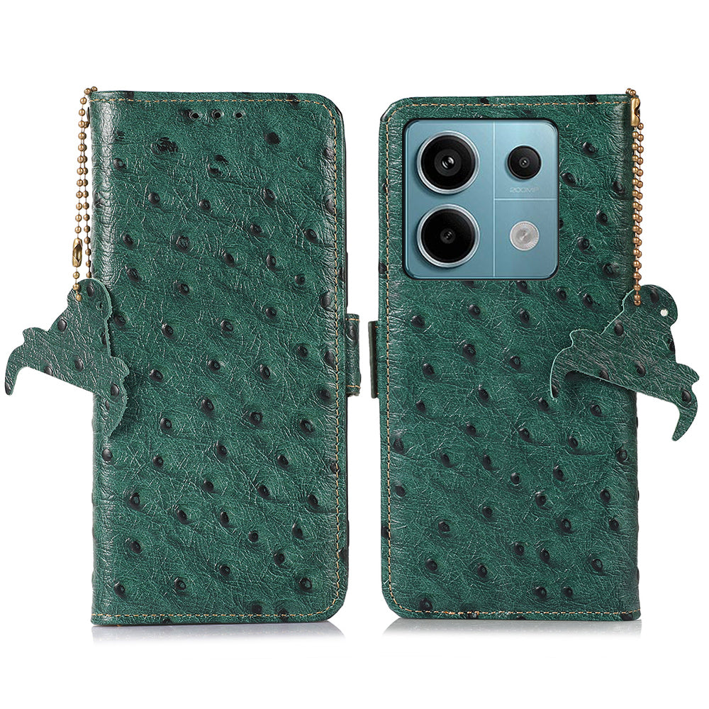 For Xiaomi Redmi Note 13 Pro 5G / Poco X6 5G Case Genuine Cow Leather RFID Blocking Phone Cover - Green