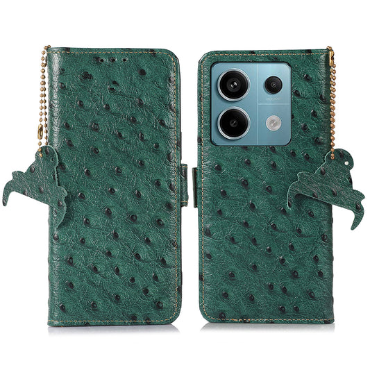 For Xiaomi Redmi Note 13 Pro 5G / Poco X6 5G Case Genuine Cow Leather RFID Blocking Phone Cover - Green