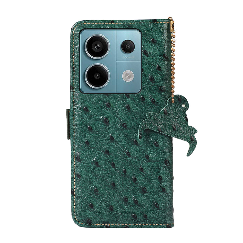 For Xiaomi Redmi Note 13 Pro 5G / Poco X6 5G Case Genuine Cow Leather RFID Blocking Phone Cover - Green