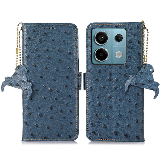 For Xiaomi Redmi Note 13 Pro 5G / Poco X6 5G Case Genuine Cow Leather RFID Blocking Phone Cover - Blue