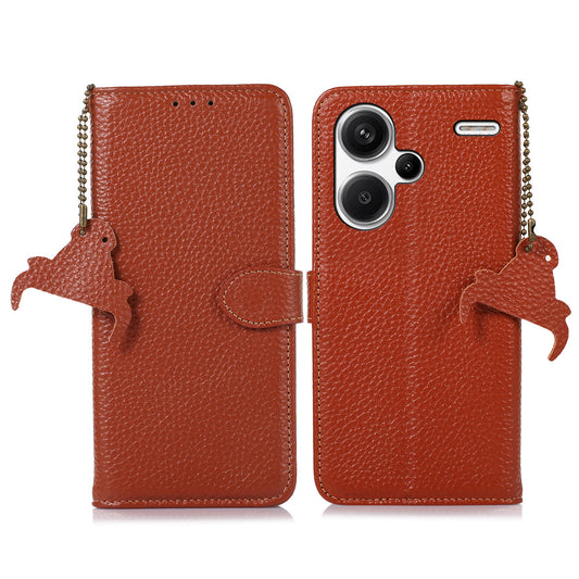 For Xiaomi Redmi Note 13 Pro+ 5G Phone Case Wallet Cover Litchi Texture RFID Blocking - Brown