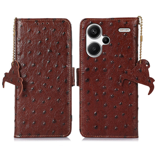 For Xiaomi Redmi Note 13 Pro+ 5G Phone Case Ostrich Texture Genuine Cow Leather Cover - Coffee