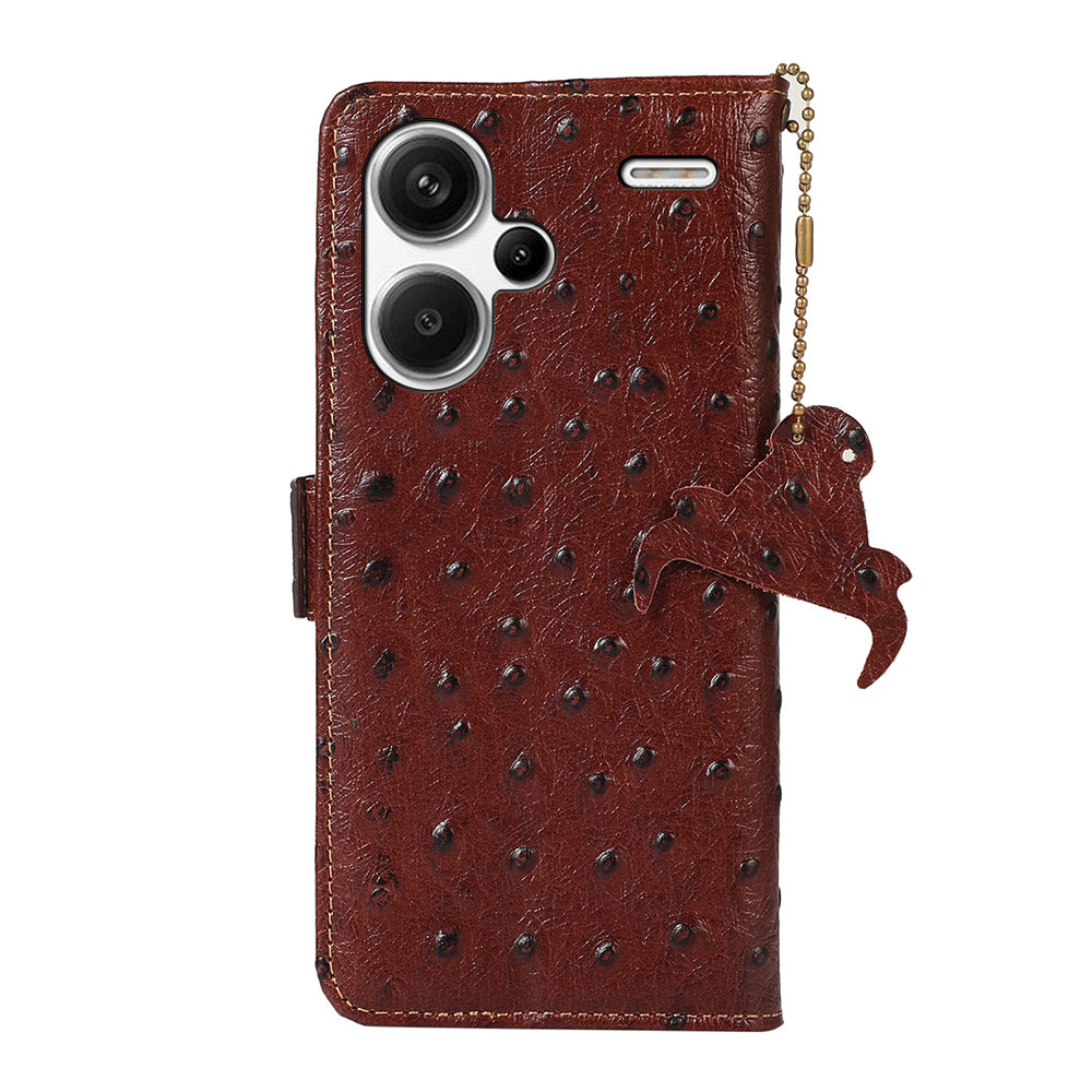 For Xiaomi Redmi Note 13 Pro+ 5G Phone Case Ostrich Texture Genuine Cow Leather Cover - Coffee
