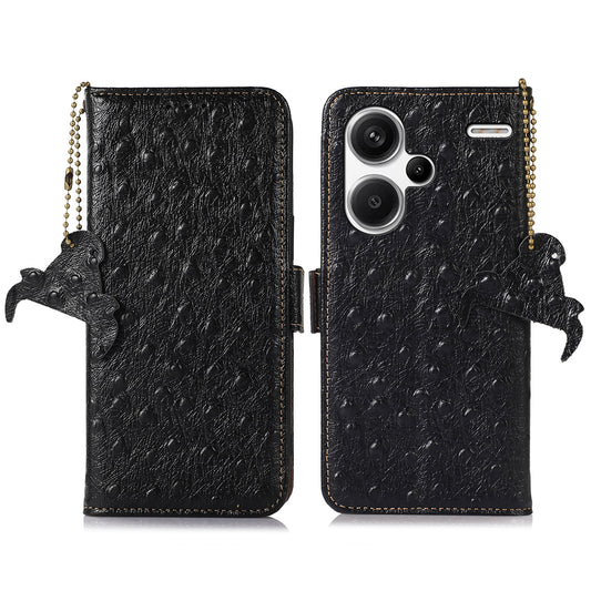 For Xiaomi Redmi Note 13 Pro+ 5G Phone Case Ostrich Texture Genuine Cow Leather Cover - Black