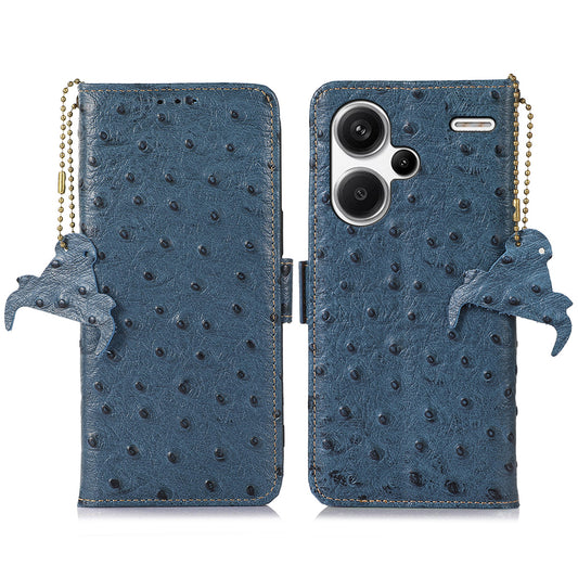 For Xiaomi Redmi Note 13 Pro+ 5G Phone Case Ostrich Texture Genuine Cow Leather Cover - Blue