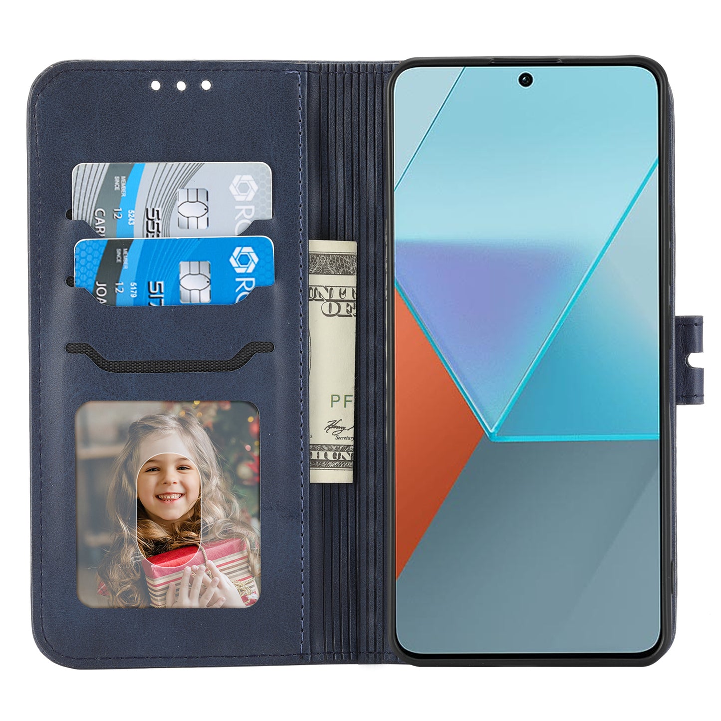 For Xiaomi Redmi Note 13 5G Phone Case Happy Cat Pattern Wallet Flip Cover - Blue