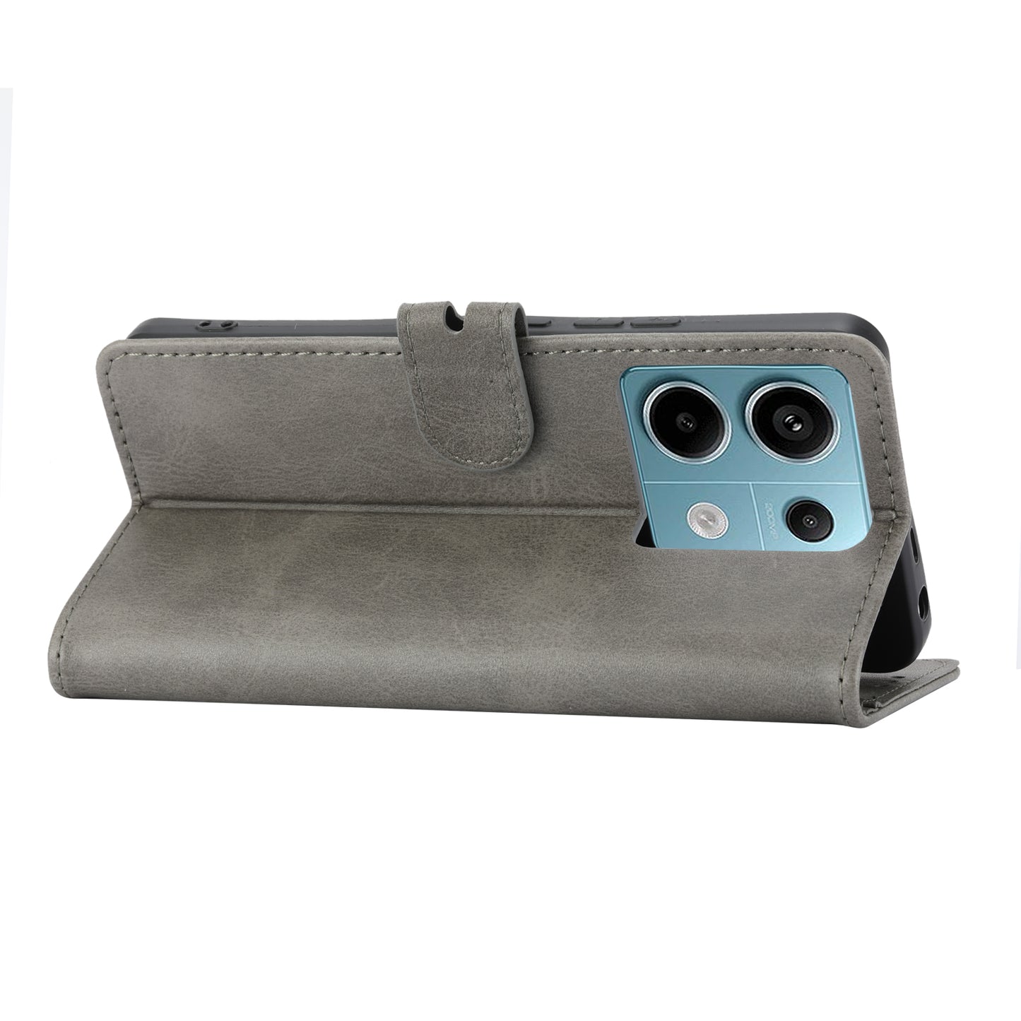 For Xiaomi Redmi Note 13 5G Phone Case Happy Cat Pattern Wallet Flip Cover - Grey