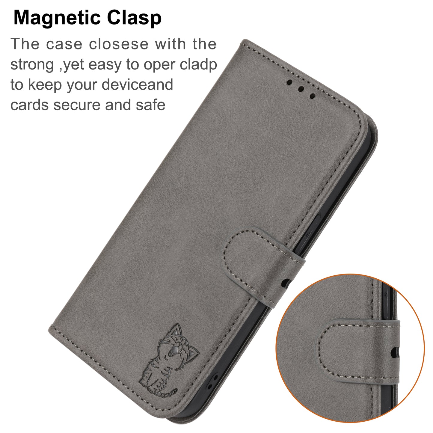 For Xiaomi Redmi Note 13 5G Phone Case Happy Cat Pattern Wallet Flip Cover - Grey