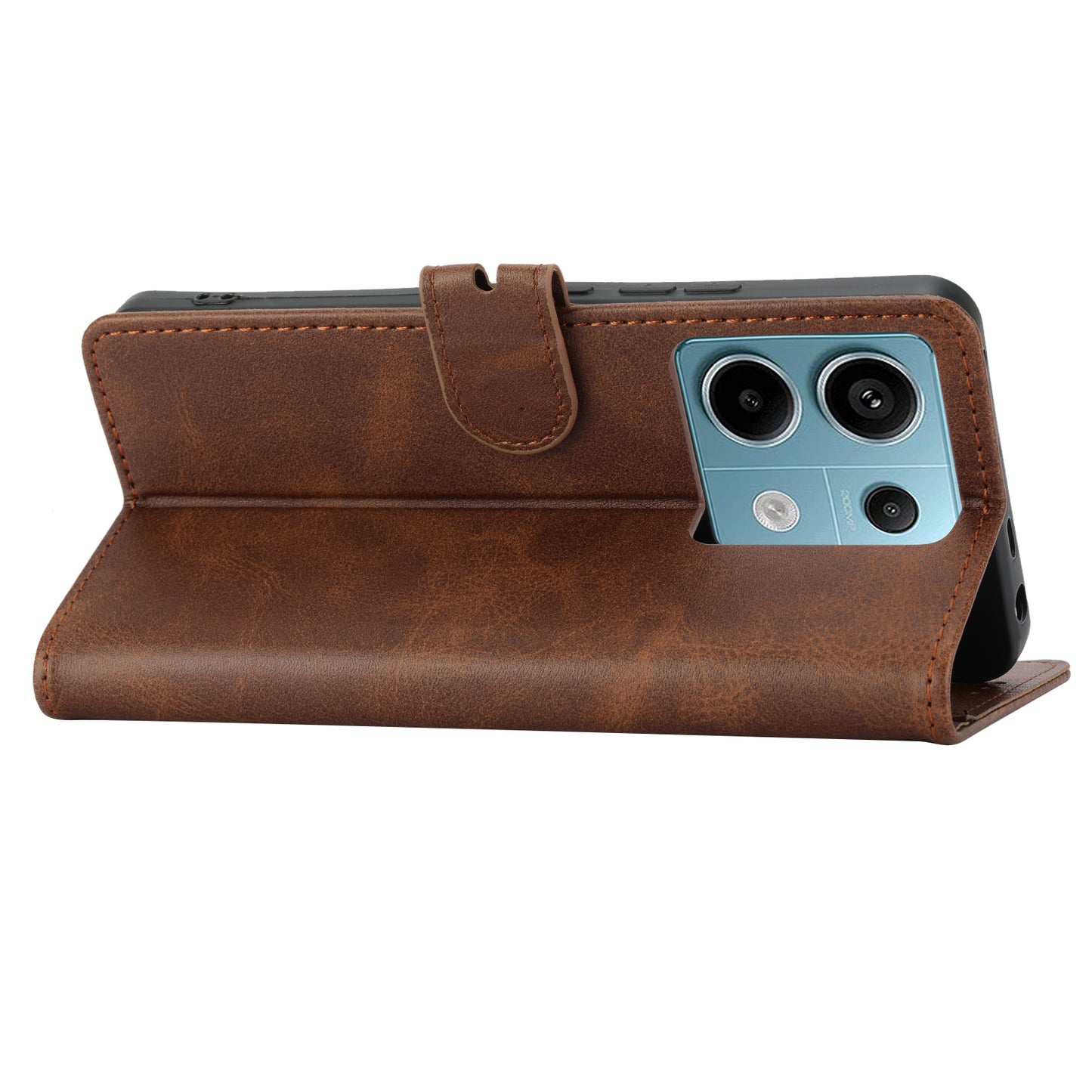 For Xiaomi Redmi Note 13 5G Phone Case Happy Cat Pattern Wallet Flip Cover - Brown