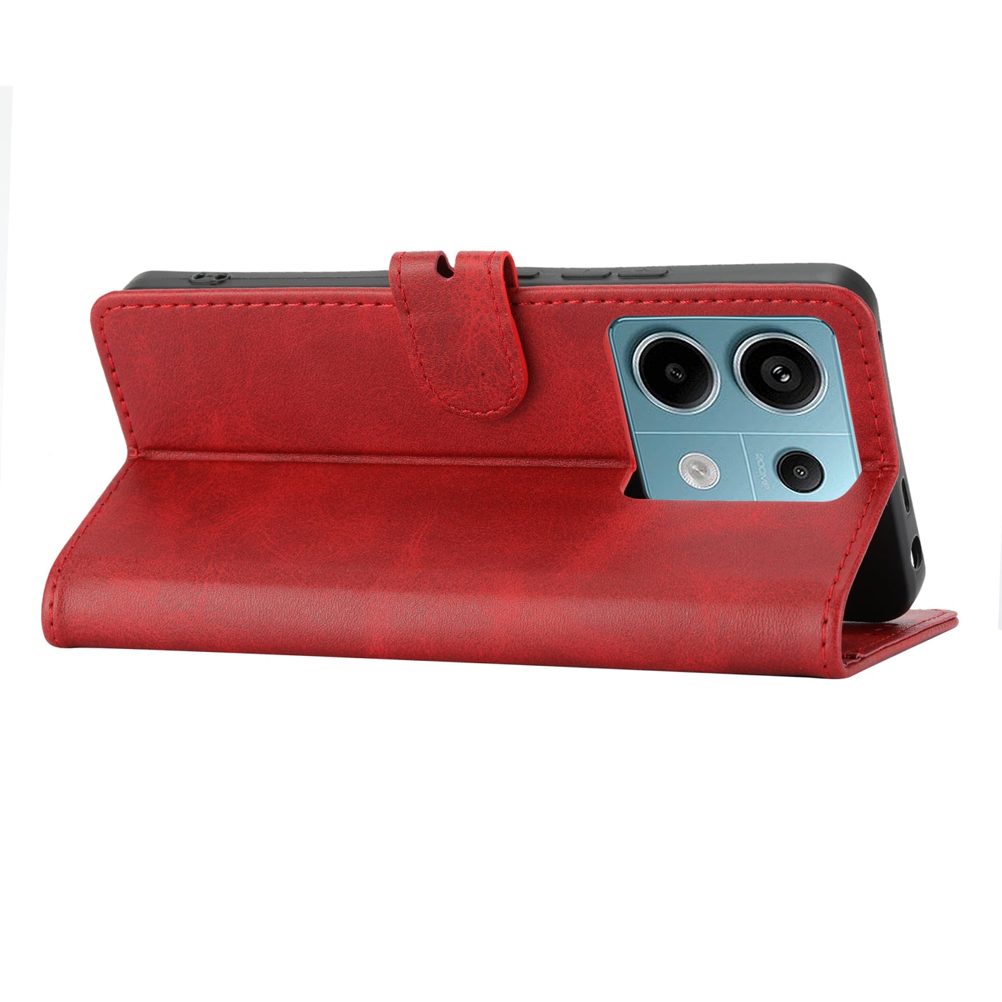 For Xiaomi Redmi Note 13 5G Phone Case Happy Cat Pattern Wallet Flip Cover - Red