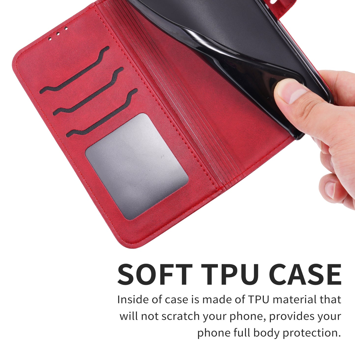 For Xiaomi Redmi Note 13 5G Phone Case Happy Cat Pattern Wallet Flip Cover - Red