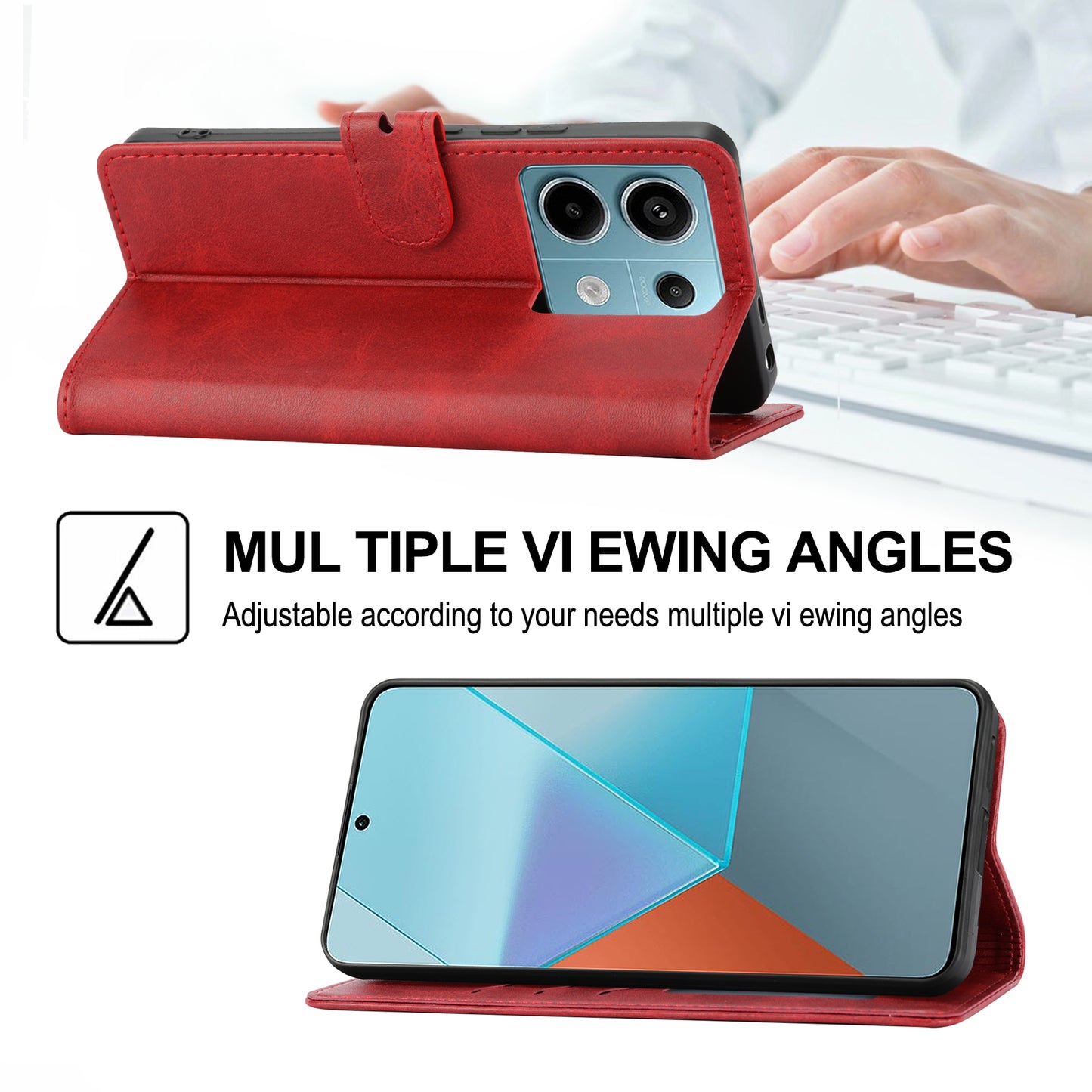 For Xiaomi Redmi Note 13 5G Phone Case Happy Cat Pattern Wallet Flip Cover - Red