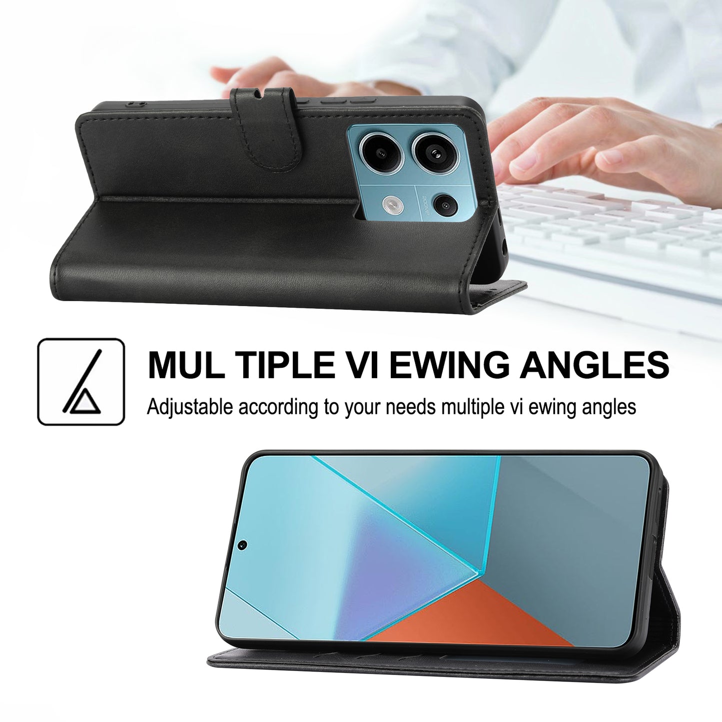 For Xiaomi Redmi Note 13 Pro 5G / Poco X6 5G Leather Case Happy Cat Pattern Folding Stand Phone Cover - Black