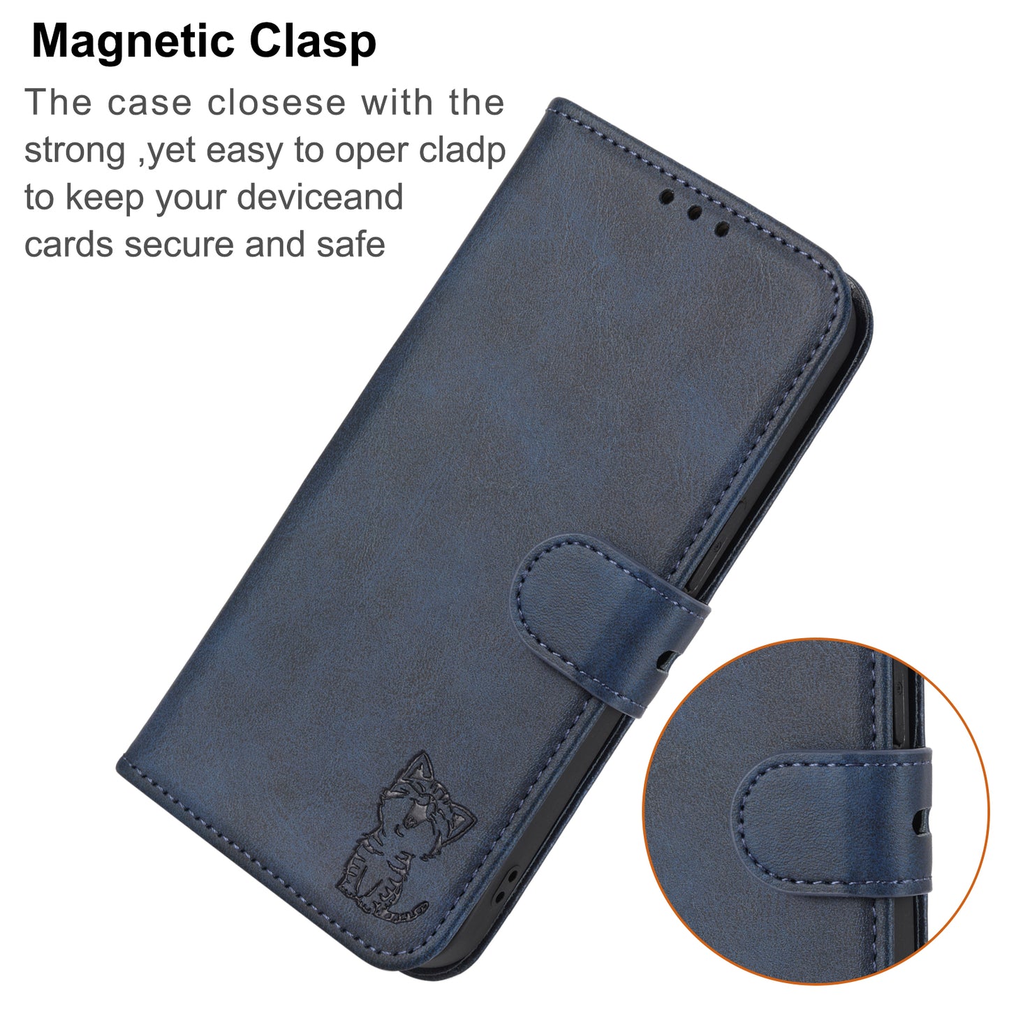 For Xiaomi Redmi Note 13 Pro 5G / Poco X6 5G Leather Case Happy Cat Pattern Folding Stand Phone Cover - Blue