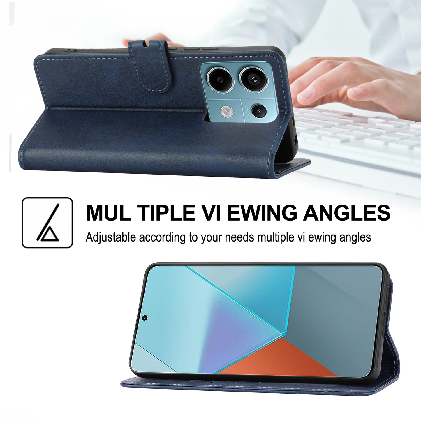 For Xiaomi Redmi Note 13 Pro 5G / Poco X6 5G Leather Case Happy Cat Pattern Folding Stand Phone Cover - Blue
