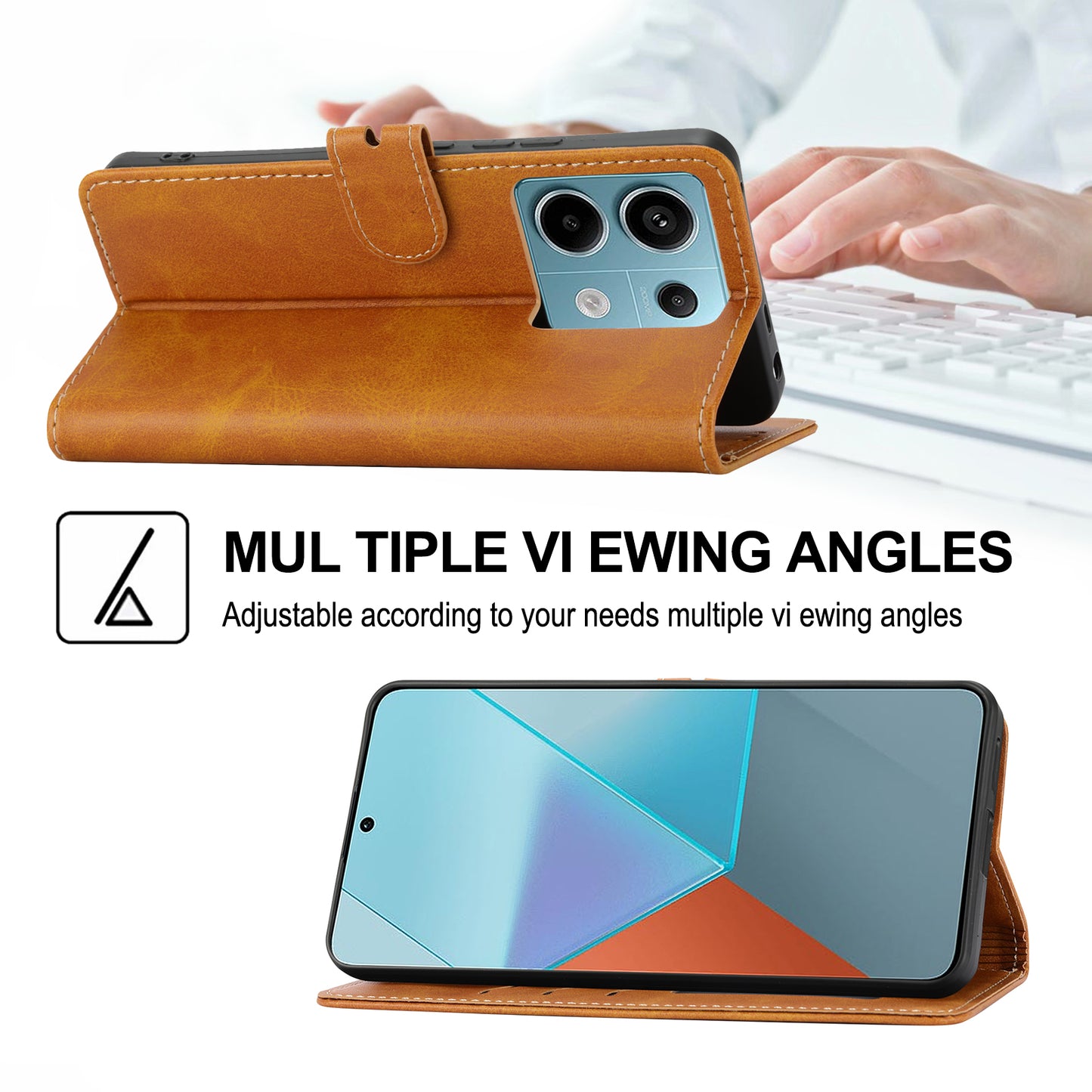 For Xiaomi Redmi Note 13 Pro 5G / Poco X6 5G Leather Case Happy Cat Pattern Folding Stand Phone Cover - Yellow