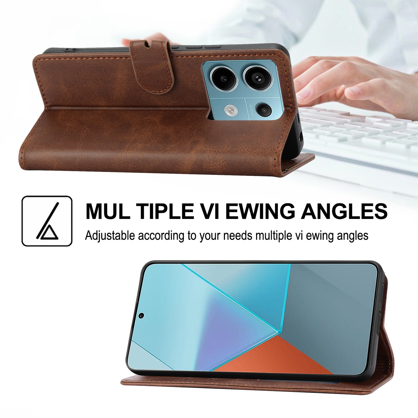 For Xiaomi Redmi Note 13 Pro 5G / Poco X6 5G Leather Case Happy Cat Pattern Folding Stand Phone Cover - Brown