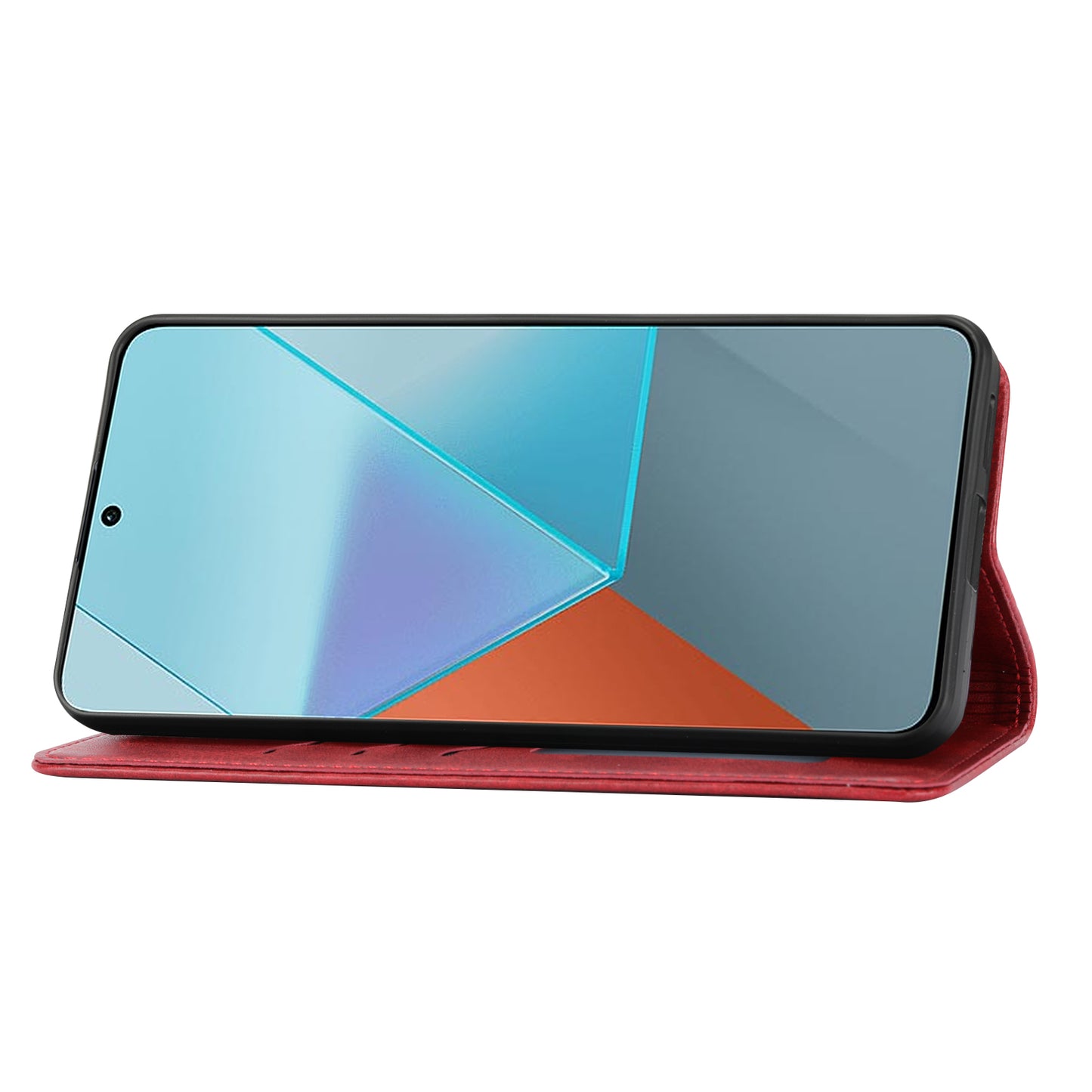 For Xiaomi Redmi Note 13 Pro 5G / Poco X6 5G Leather Case Happy Cat Pattern Folding Stand Phone Cover - Red