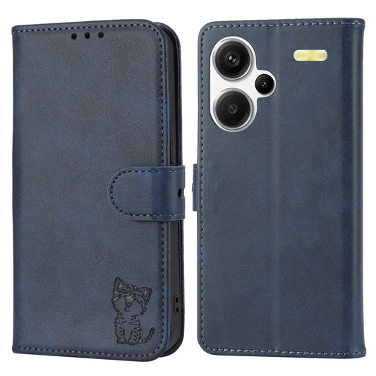 For Xiaomi Redmi Note 13 Pro+ 5G Wallet Case Happy Cat Pattern Shockproof Flip Phone Cover - Blue - Blue