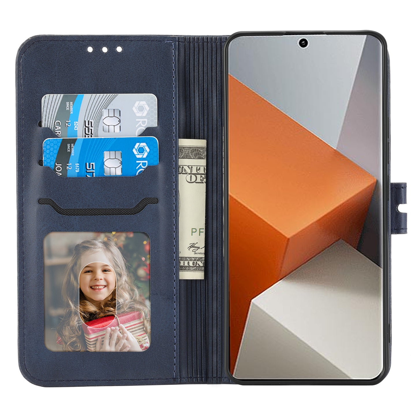 For Xiaomi Redmi Note 13 Pro+ 5G Wallet Case Happy Cat Pattern Shockproof Flip Phone Cover - Blue - Blue