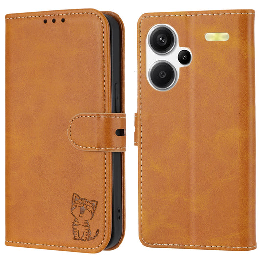 For Xiaomi Redmi Note 13 Pro+ 5G Wallet Case Happy Cat Pattern Shockproof Flip Phone Cover - Blue - Yellow