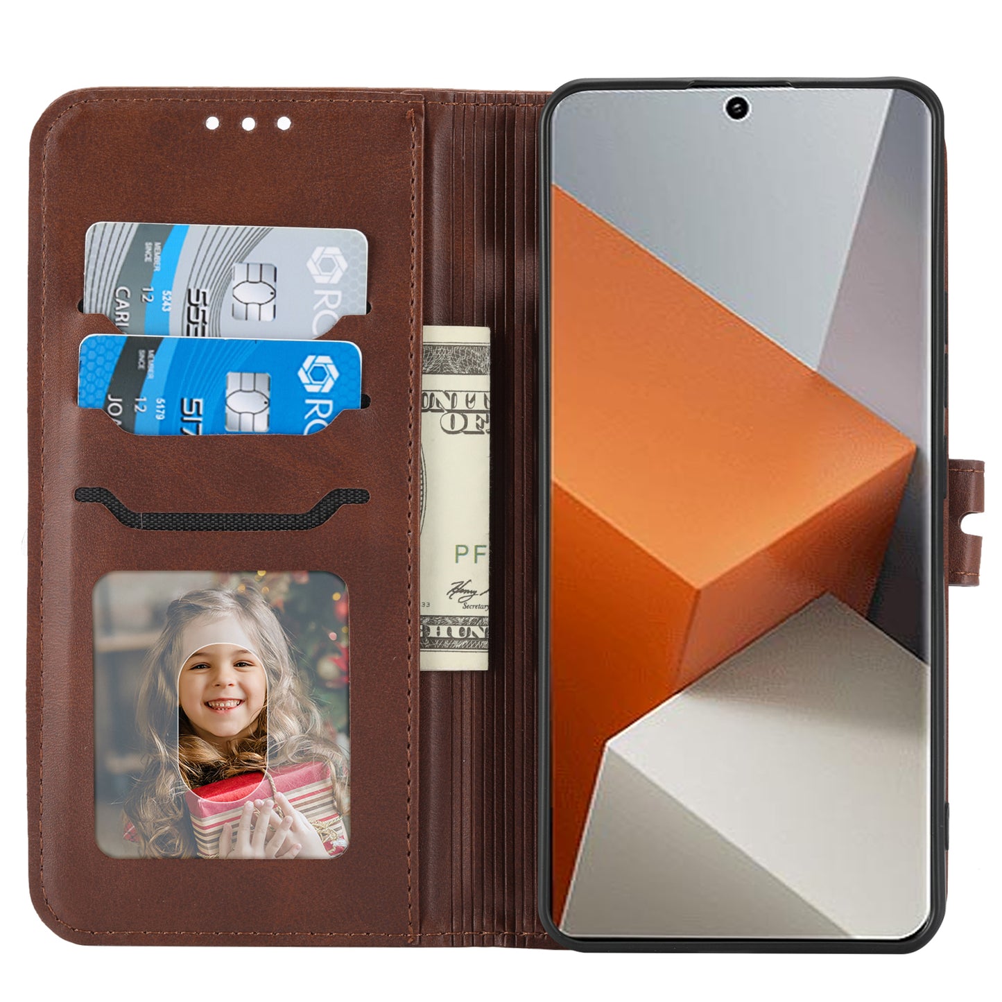 For Xiaomi Redmi Note 13 Pro+ 5G Wallet Case Happy Cat Pattern Shockproof Flip Phone Cover - Blue - Brown