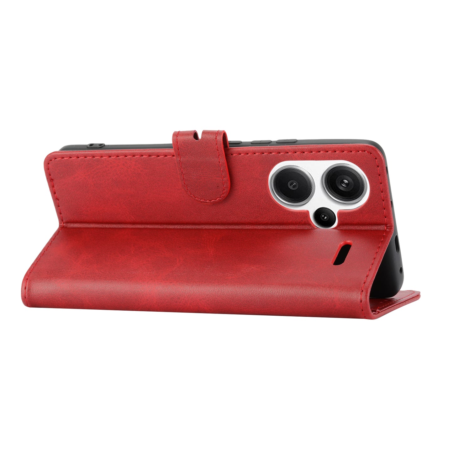 For Xiaomi Redmi Note 13 Pro+ 5G Wallet Case Happy Cat Pattern Shockproof Flip Phone Cover - Blue - Red