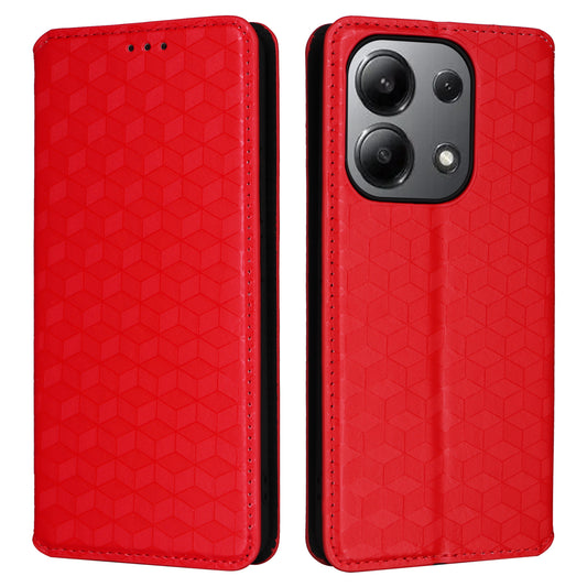 For Xiaomi Redmi Note 13 4G Wallet Case Stand Full Protection Leather Rhombus Phone Cover - Red