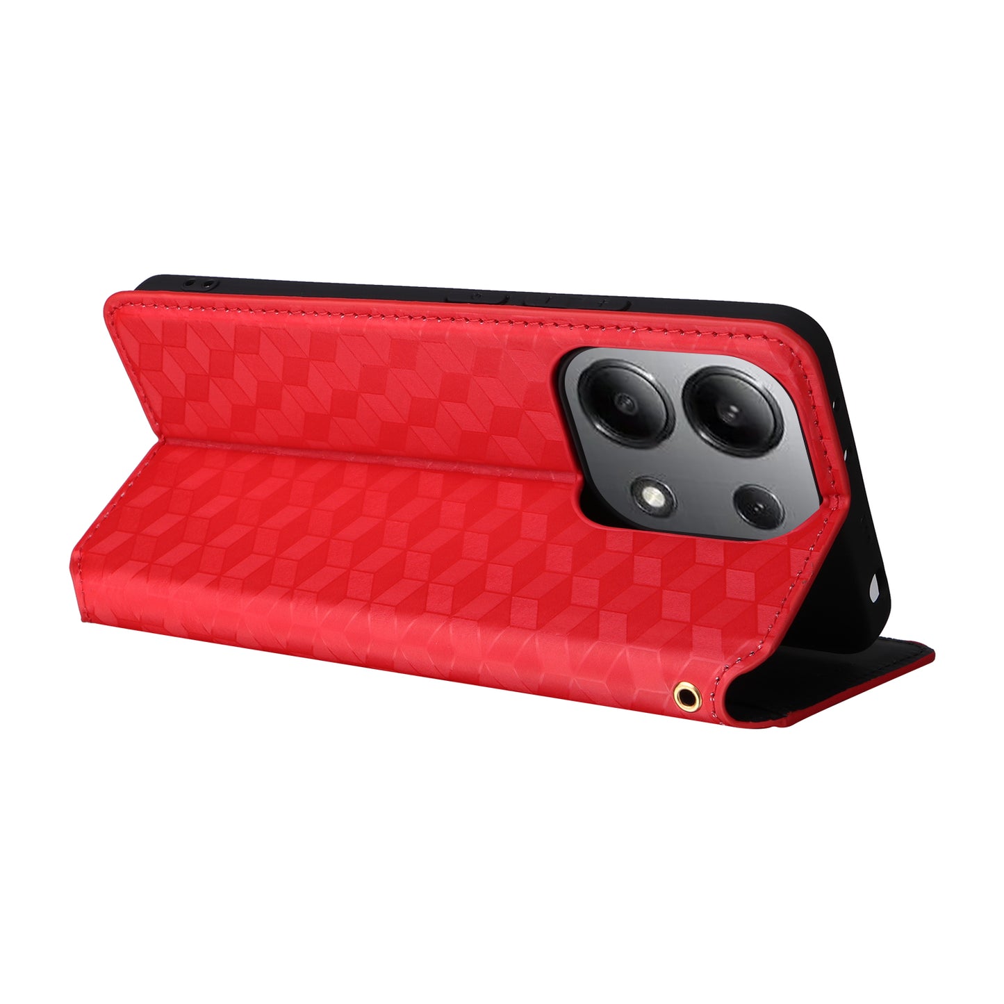 For Xiaomi Redmi Note 13 4G Wallet Case Stand Full Protection Leather Rhombus Phone Cover - Red