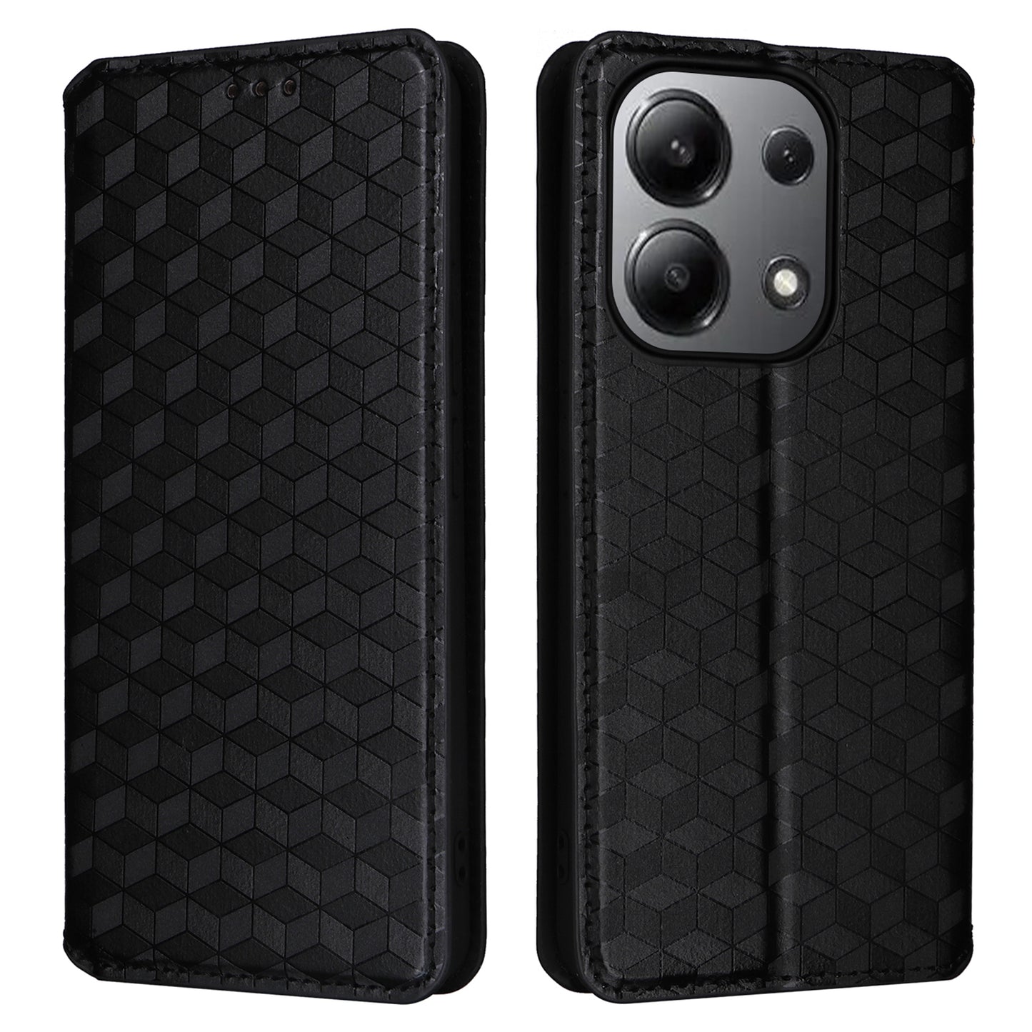 For Xiaomi Redmi Note 13 4G Wallet Case Stand Full Protection Leather Rhombus Phone Cover - Black