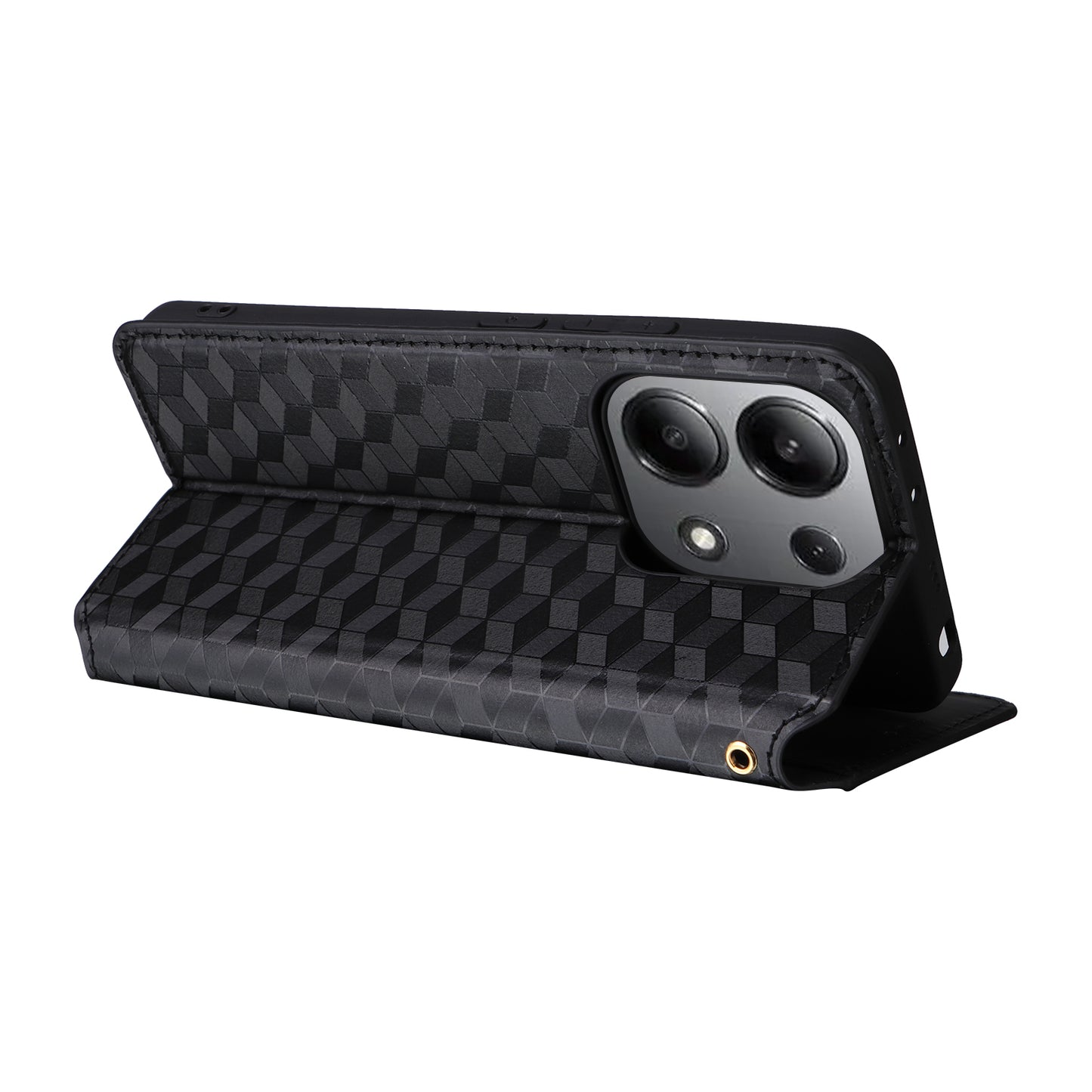 For Xiaomi Redmi Note 13 4G Wallet Case Stand Full Protection Leather Rhombus Phone Cover - Black