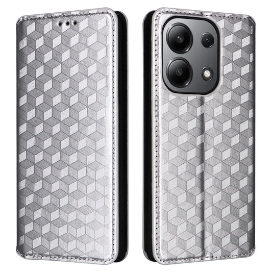 For Xiaomi Redmi Note 13 4G Wallet Case Stand Full Protection Leather Rhombus Phone Cover - Silver