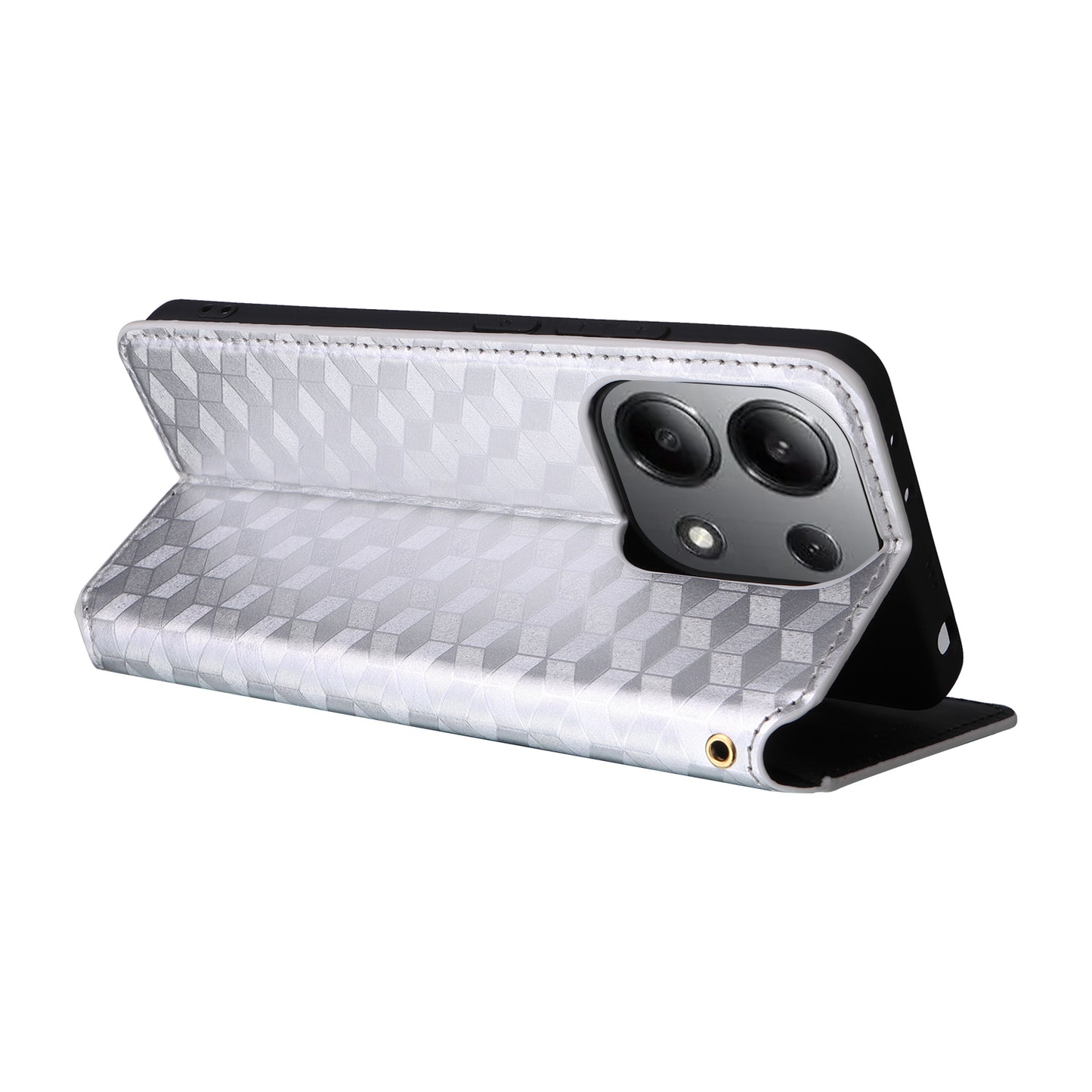 For Xiaomi Redmi Note 13 4G Wallet Case Stand Full Protection Leather Rhombus Phone Cover - Silver