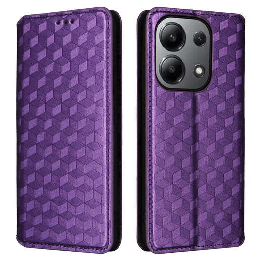 For Xiaomi Redmi Note 13 4G Wallet Case Stand Full Protection Leather Rhombus Phone Cover - Purple