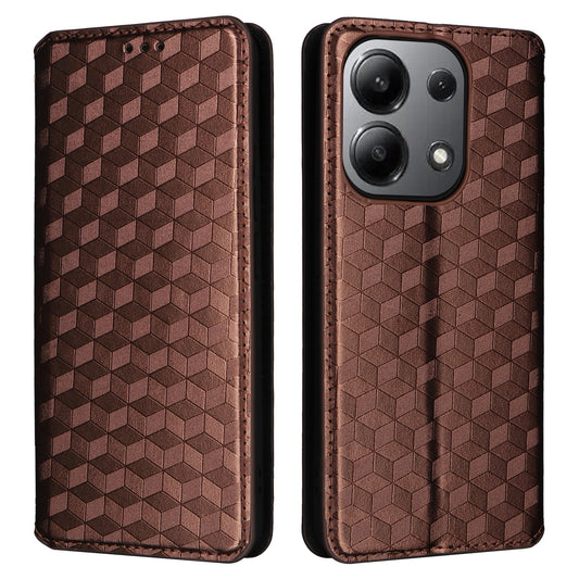 For Xiaomi Redmi Note 13 4G Wallet Case Stand Full Protection Leather Rhombus Phone Cover - Brown