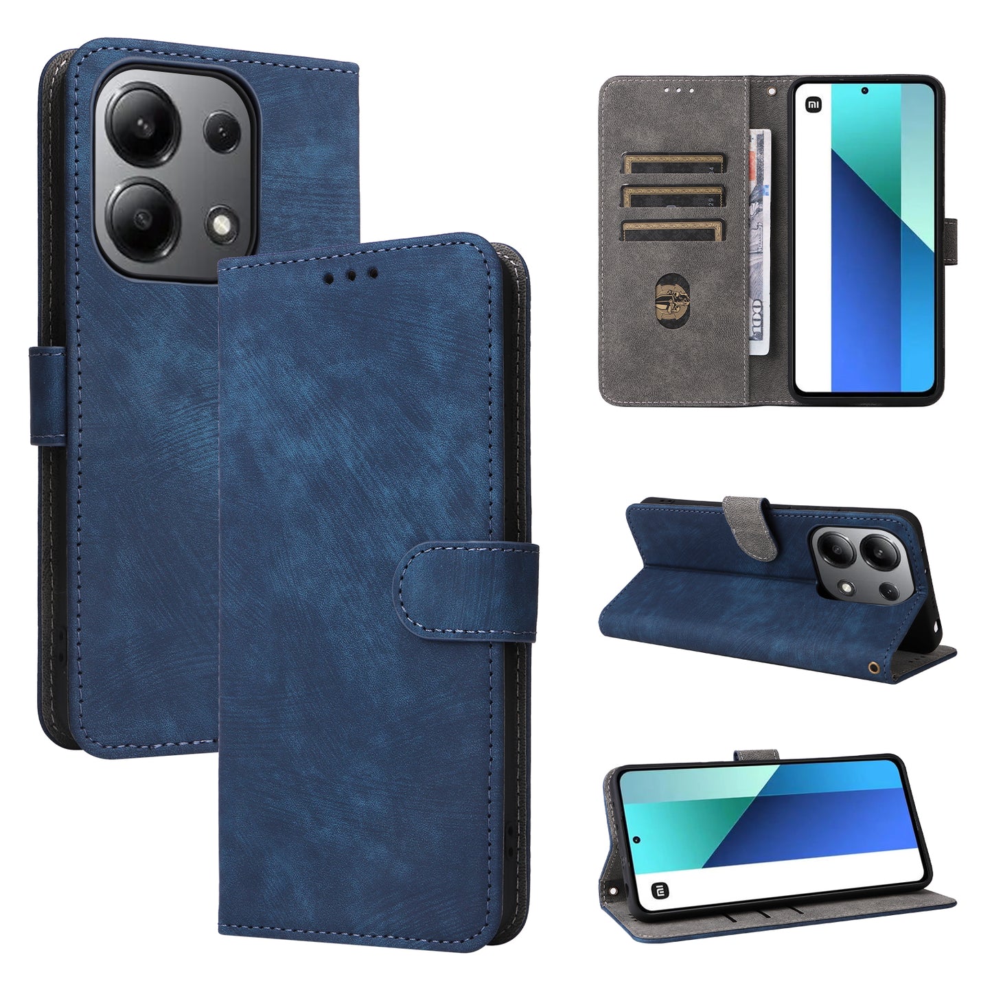 For Xiaomi Redmi Note 13 4G Wallet Leather Case Phone Cover RFID Blocking Protection - Blue
