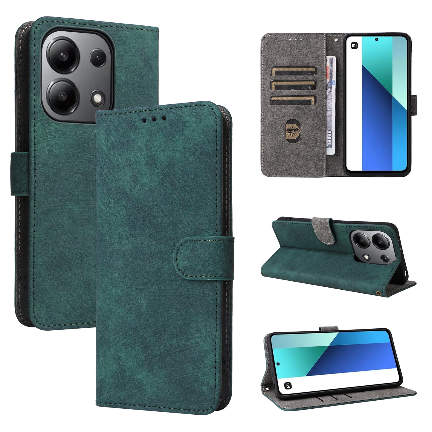 For Xiaomi Redmi Note 13 4G Wallet Leather Case Phone Cover RFID Blocking Protection - Green
