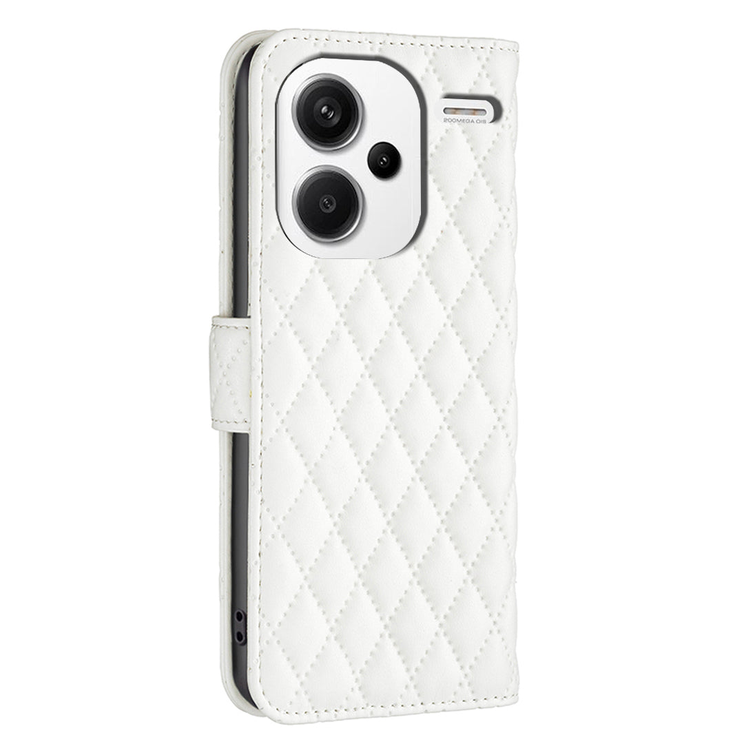 BINFEN COLOR BF Style-14 For Xiaomi Redmi Note 13 Pro+ 5G Case Leather Rhombus Phone Cover - White