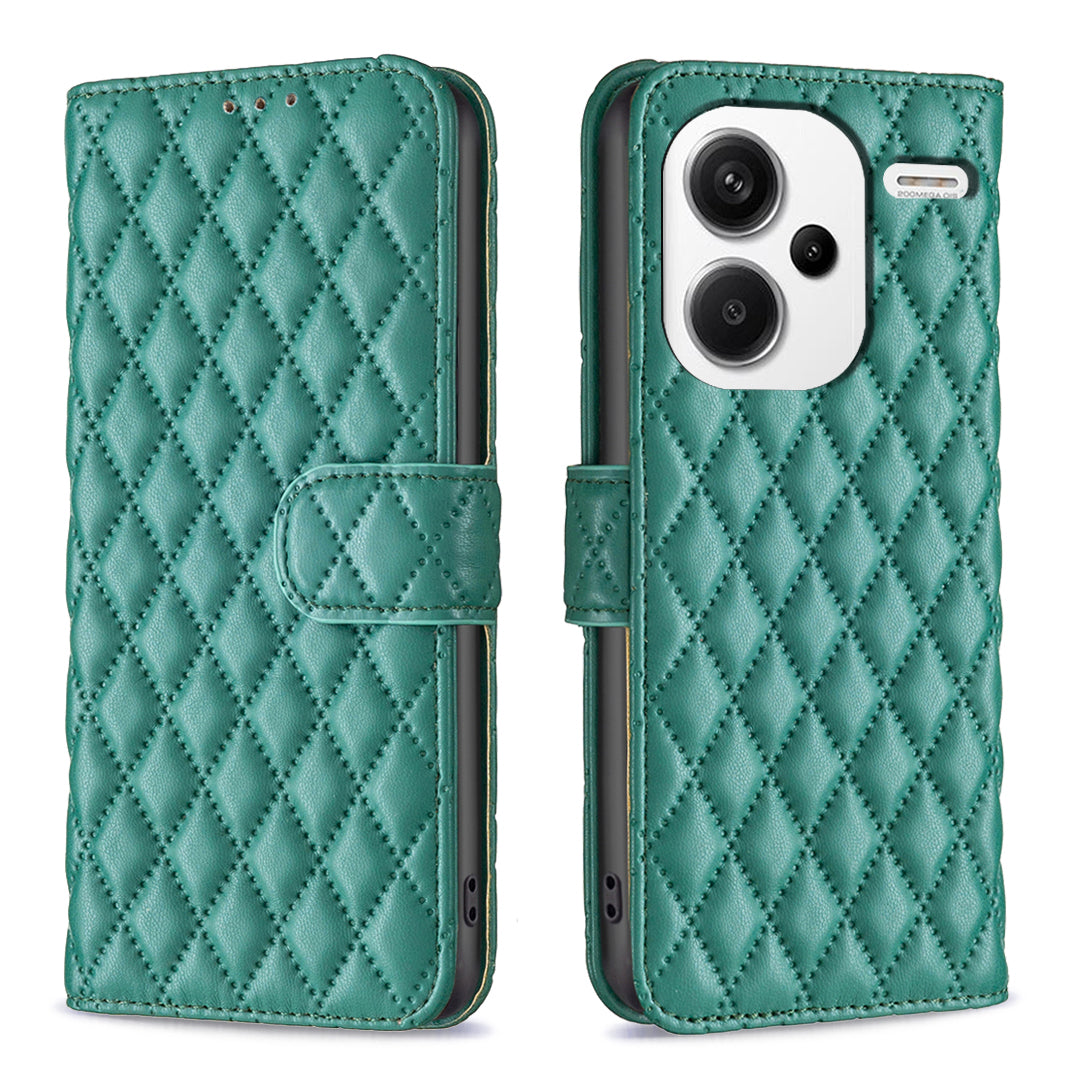 BINFEN COLOR BF Style-14 For Xiaomi Redmi Note 13 Pro+ 5G Case Leather Rhombus Phone Cover - Green