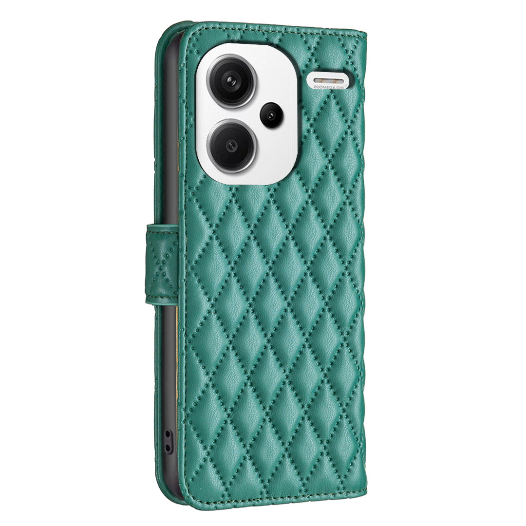 BINFEN COLOR BF Style-14 For Xiaomi Redmi Note 13 Pro+ 5G Case Leather Rhombus Phone Cover - Green