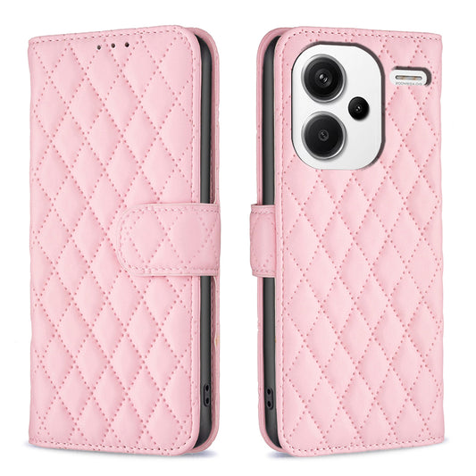 BINFEN COLOR BF Style-14 For Xiaomi Redmi Note 13 Pro+ 5G Case Leather Rhombus Phone Cover - Pink