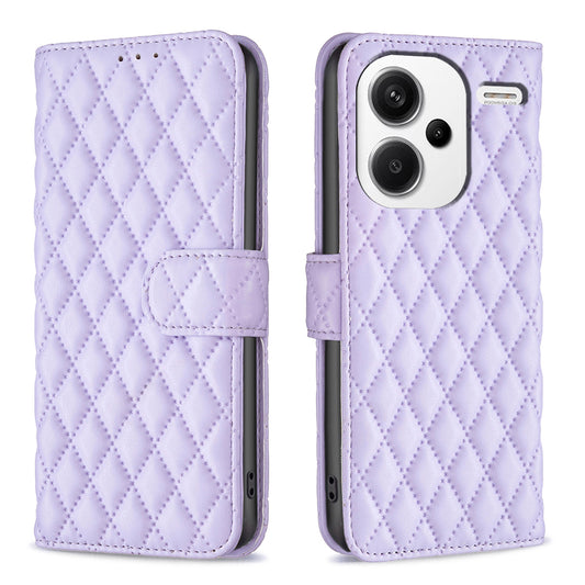 BINFEN COLOR BF Style-14 For Xiaomi Redmi Note 13 Pro+ 5G Case Leather Rhombus Phone Cover - Purple