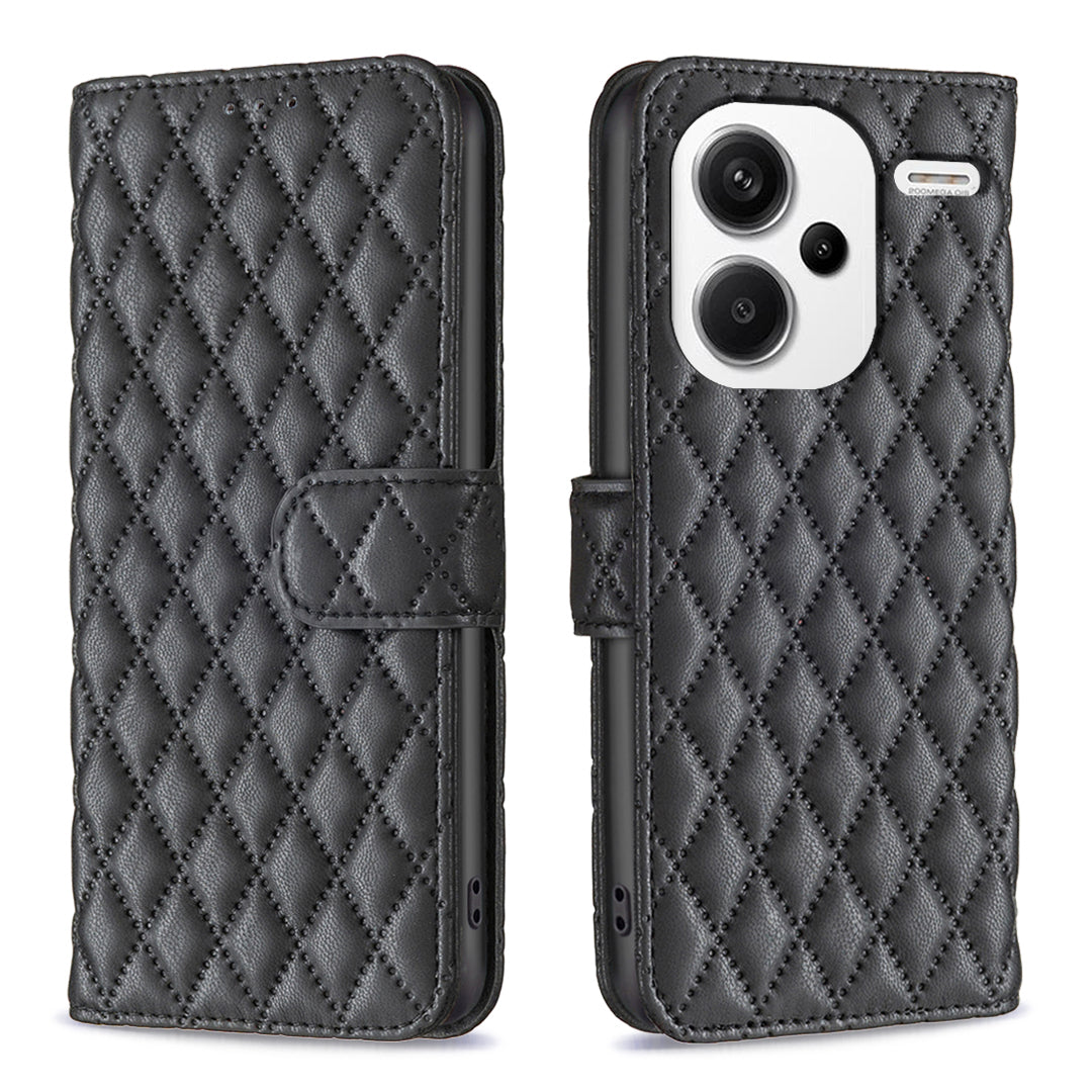 BINFEN COLOR BF Style-14 For Xiaomi Redmi Note 13 Pro+ 5G Case Leather Rhombus Phone Cover - Black
