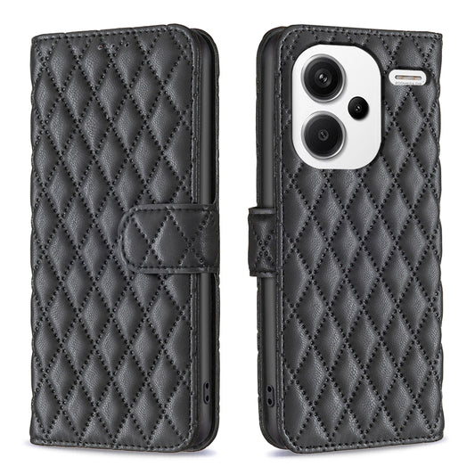 BINFEN COLOR BF Style-14 For Xiaomi Redmi Note 13 Pro+ 5G Case Leather Rhombus Phone Cover - Black