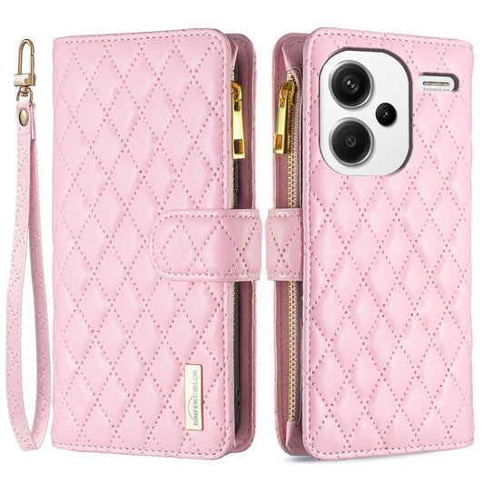 BINFEN COLOR BF Style-15 For Xiaomi Redmi Note 13 Pro+ 5G Case Zipper Magnetic Folio Phone Cover - Pink