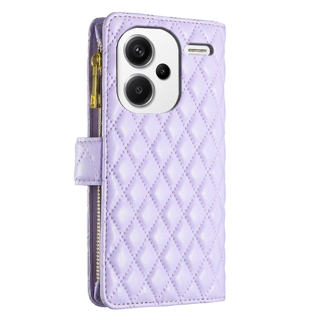 BINFEN COLOR BF Style-15 For Xiaomi Redmi Note 13 Pro+ 5G Case Zipper Magnetic Folio Phone Cover - Purple