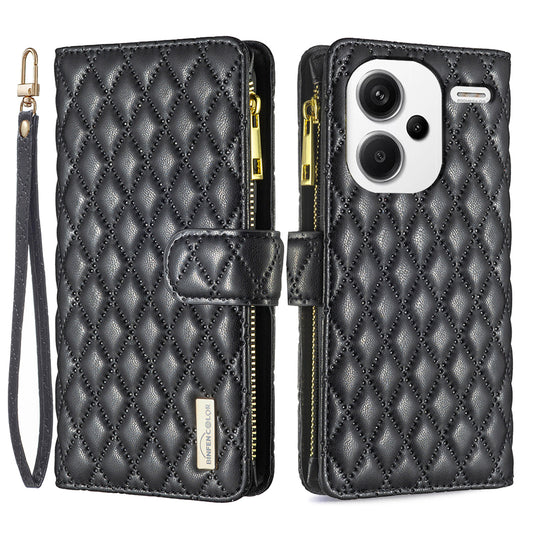 BINFEN COLOR BF Style-15 For Xiaomi Redmi Note 13 Pro+ 5G Case Zipper Magnetic Folio Phone Cover - Black