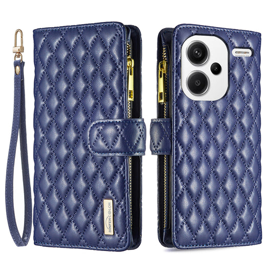 BINFEN COLOR BF Style-15 For Xiaomi Redmi Note 13 Pro+ 5G Case Zipper Magnetic Folio Phone Cover - Blue
